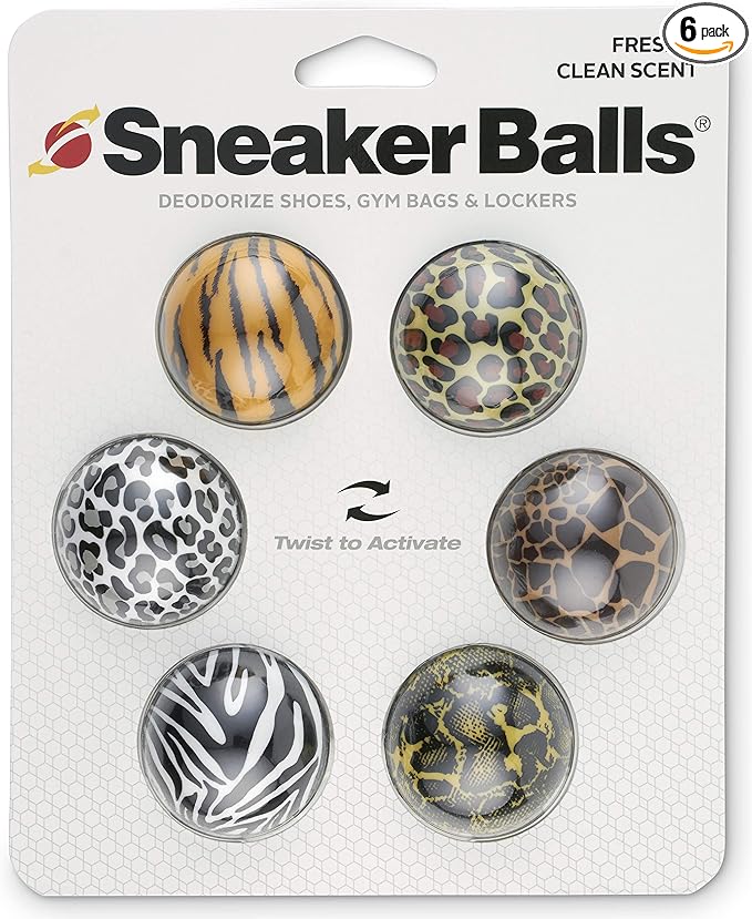 Sneaker Balls Odor-Fighting Shoe Fresheners, Eliminates Unpleasant Smells, Perfect For Sneakers, Gym Bags, Gear Bags, Drawers, Lockers, And More!, Jungle Animals, 6 Pack