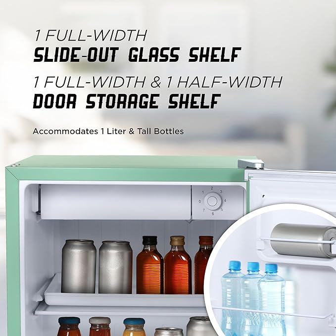 IBCR17MNT Compact, Energy Star Certified Small, Single Door Mini Fridge with Freezer Refrigerator, Standard (1.7 cu ft), Mint Green