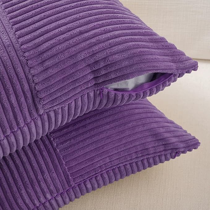 Fancy Homi 2 Packs Purple Long Lumbar Decorative Throw Pillow Covers 12x24 Inch for Living Room Couch Bed, Farmhouse Boho Home Decor, Soft Striped Corduroy Rectangle Accent Cushion Case 30x60 cm