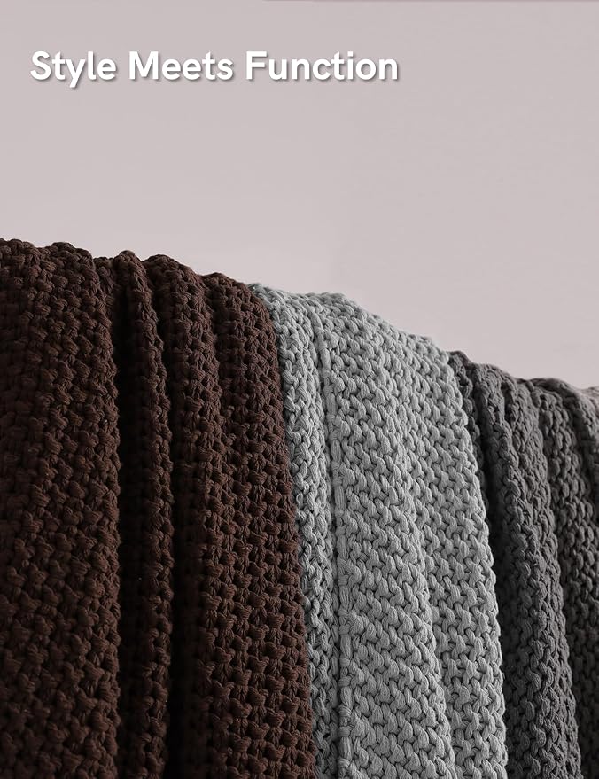 YnM Chunky Cotton Knit Throw Blanket, Cable Knit Throws for Bed Couch Sofa, Comfy & Relaxing, Decorative Piece for Farmhouse Modern Boho Rustic Scandinavian Chic Vibe, Quarry Grey 50x60 Inches