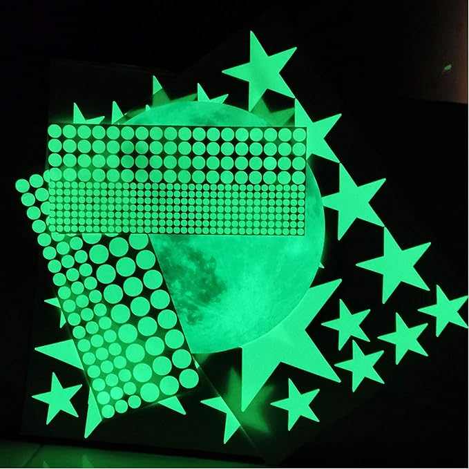 Luminous Wall Decals Ceiling Stickers Glow in The Dark Moon and Stars Starry Sky Shining Decals Room Decoration Perfect Gifts for Kids Bedroom Bedding Room, 1 Moon + 436 Stars and Dots