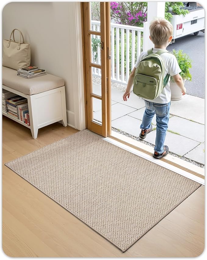 Color&Geometry Front Door Mat Indoor 26"x47", Ultra Non Slip Rubber Backed Dirt Trapper, Low Profile Thin washable, Easy Clean Entry Entryway Rug Door Mat Indoor Entrance, Khaki (Rolled-up NO Creases)