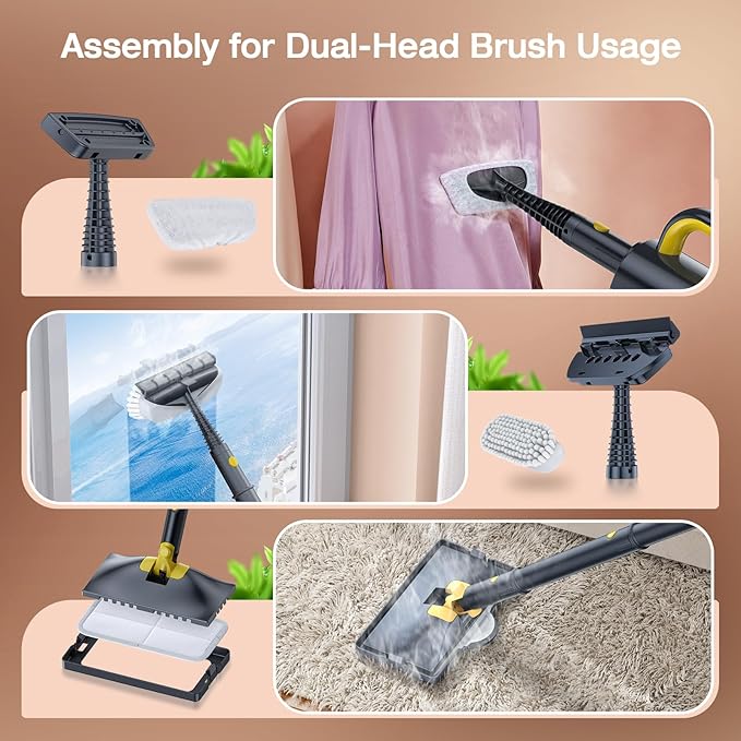 ScrubWiz Steam Mop Cleaner with Detachable Handheld Steamer, 10-in-1 Multi Accessories, Washable Microfiber Pads, 350ml and 2 Adjustable Levels for Cleaning Floor, Carpet, Tiles, and Grout, Gray