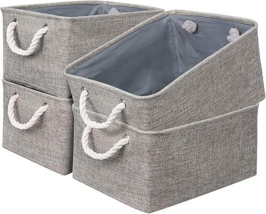 TcaFmac Organization and Storage Basket for Organizing - Large 4 Pack 16x12x8 inch Collapsible Storage Bins for Shelves, Fabric Storage Cubes for Closet Cloth Nursery Toy Books Gifts (Grey)