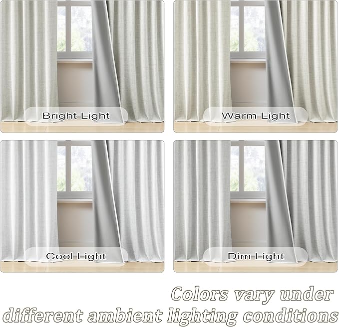 RAIN CITY 140 Inch Long Blackout Curtains Panels Set,Linen Textured Custom Extra Long Luxury Noise Reducing Curtains for Large Window Pocket Back Tab Pleat Heading Tape with Hooks 50W x 140L,Natural