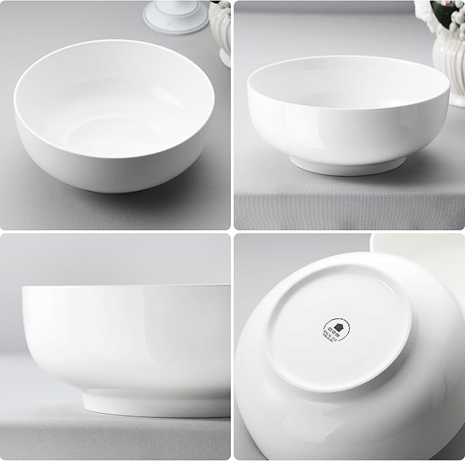 MALACASA Serving Bowls, 114 OZ(10") Extra Large Salad Bowls Set of 2, Porcelain White Serving Bowls for Salad, Soup, Pasta and Dinner, Large Ceramic Bowl Set for Entertaining, Series REGULAR