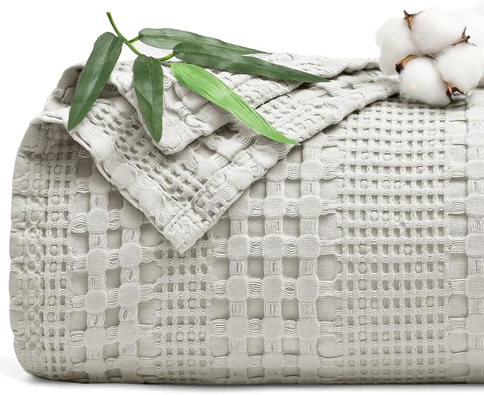 PHF Cooling Waffle Blanket King Size, Lightweight 60% Rayon Derived from Bamboo & 40% Cotton Breathable Blanket for Hot Sleepers, Soft and Luxury for Bed Couch and Sofa, 104"x90", Grey