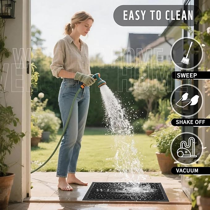 Yimobra Welcome Mat Outdoor Indoor, All-Season Waterproof Front Door Mat Outside Entrance, All-Weather Heavy Duty Non-Slip Doormat, Low Profile Porch Patio Entrance Mats, 60x36, Black