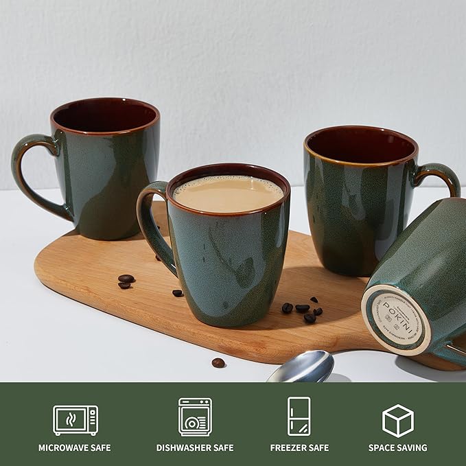 Coffee Mug 16 oz, Ceramic Coffee Mugs Set of 4, Reactive Glaze Mug for Latte/Tea/Cappuccino, Large Stackable Mug Set for Men, Women, Dad, Mom, Dishwasher & Microwave Safe, Brown Green