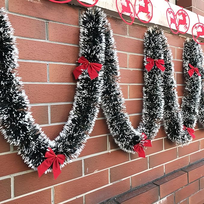 50 FT/15M Long Dark White Artificial Christmas Tinsel Garland Decorations DIY for Xmas Tree,Fireplace Mantel,Stairs Railing Outdoor Indoor Holiday Decor