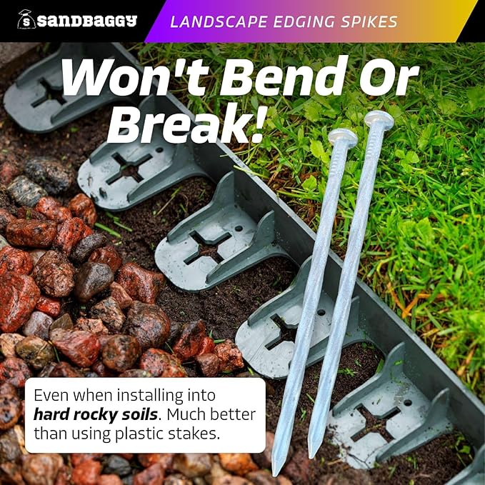 Sandbaggy 6 inch Galvanized Landscape Edging Spikes - Spiral Landscape Nails - 7 Gauge Steel - Great for Hard Rocky Soil - Also Great for Paver Edging, Artificial Turf, Landscape Fabric (400, 6 inch)