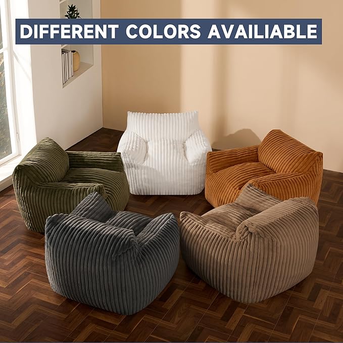 Oversized Bean Bag Chair for Adults, Giant Comfy Plush Boneless Bean Bag Couch with Filler for Kids - Reading Chair for Living Room, Bedroom & Dorm, Single Accent Chair Floor Lounger, Orange