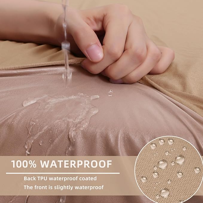 hyha Waterproof Couch Cushion Covers, Stretch Sofa Couch Seat Slipcover for Dog Washable, Non-Slip Waterproof Outdoor Cushion Covers for Patio Furniture Replacement (1 Piece for Medium, Camel)