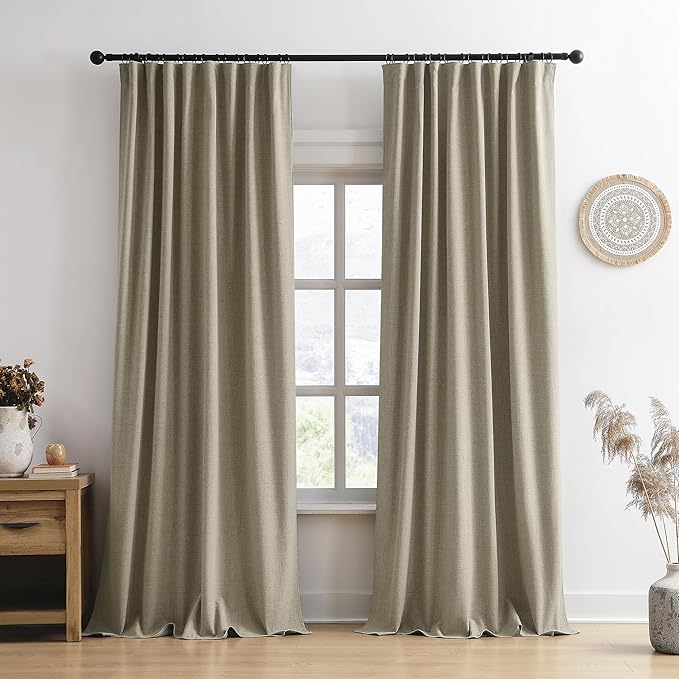 RAIN CITY Blackout Curtains&Drapes 132 Inch Long 11ft Length Back Tab Pinch Pleated Look Draperies with Hooks Thermal Curtains for High Living Room Sliding Door 50 Wide Set of 2 Light Taupe