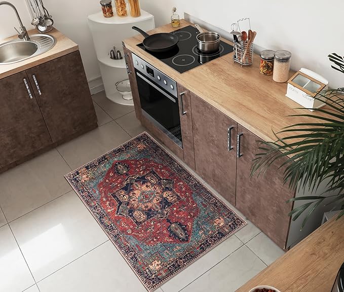 Keen Home Design 2x3 Rug - Machine Washable Entry Rug with Non-Slip Backing, Ideal for Enteryway, Kitchen, Bathroom, Laundry Room - Vintage, Easy Clean, Durable, Low Pile Rug - (2' x 3')