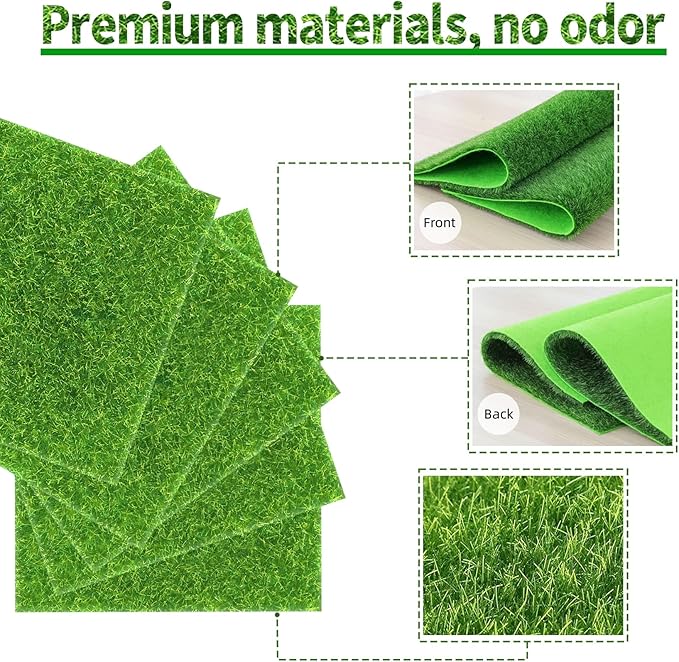 4 Packs 6 X 6 Inch Fake Grass Decor for Crafts, Artificial Grass for Dollhouse Miniature Ornament Projects, Model Turf Grass for DIY Fairy Garden Accessories and Decor Kit