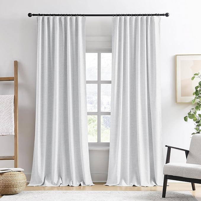 RAIN CITY White Blackout Curtains 120 Inches Long Modern Farmhouse Back Tab Pleated Look Window Drapes for Bedroom Living Room 2 Panels 50x120x2