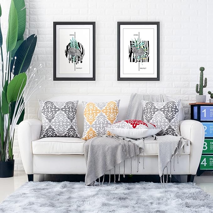 HWY 50 Grey Gray Decorative Throw Pillow Covers 18x18 Inch (1 Piece), Embroidered Cotton Farmhouse Cushion Cover Pillow Case for Sofa Couch Living Room Bed Bedroon, Floral Geometric