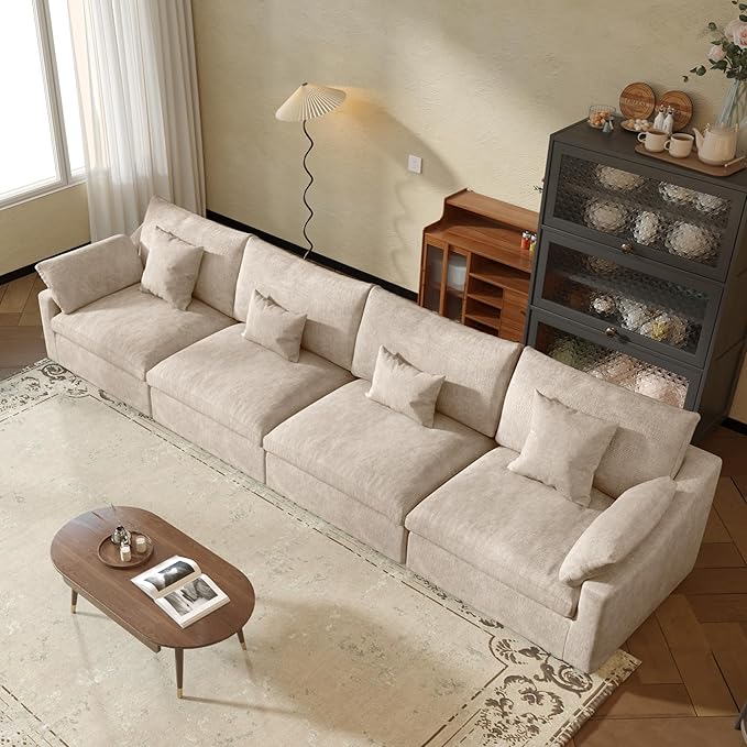 JACH Sectional Couches for Living Room, 4 Seater Cloud Sectional Couch with Deep Seat, Down Filled Modular Sofa, Covers Removeable & Washable, Sofas Furniture for Living Room, Khaki