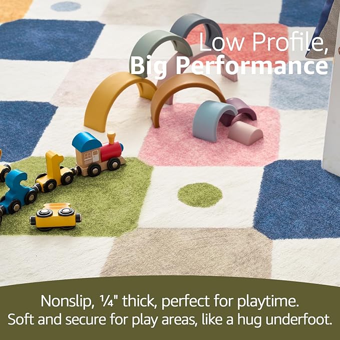 jinchan Area Rug 5x7 Kids Washable Indoor Floor Cover Non-Slip Modern Soft Rug Elementary School Classroom Colorful Diamond Carpet for Nursery Playroom Daycare Bedroom Living Room Circus on Cream