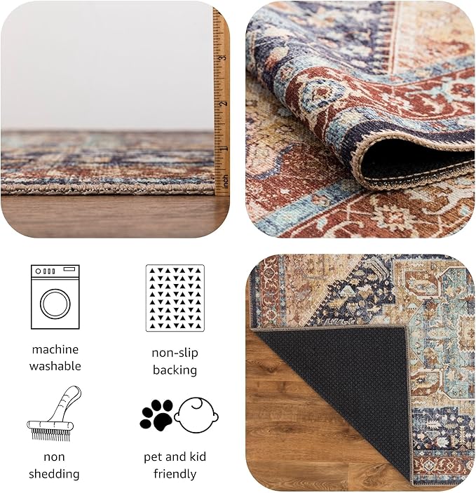 Keen Home Design 3x5 Rug - Machine Washable Entry Rug with Non-Slip Backing, Ideal for Enteryway, Kitchen, Bathroom, Laundry Room - Vintage, Easy Clean, Durable, Low Pile Rug - (3' x 5')