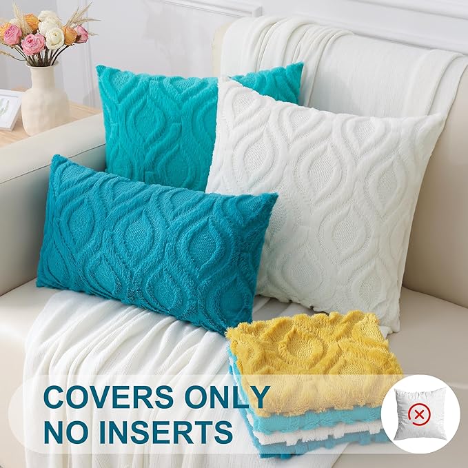 decorUhome Fall Throw Pillow Covers 26x26 Inch Set of 2, Soft Plush Decorative Faux Fur Turquoise Solid Couch Pillow Covers, Accent Farmhouse Neutral Square Euro Pillow Cases for Sofa Bed Living Room