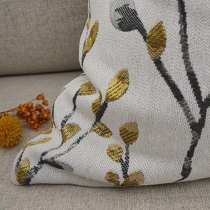 YOUR SMILE Classical Embroidery Jacquard Yellow/Gold Square Decorative Throw Pillow Case Cushion Cover,12x20 inch