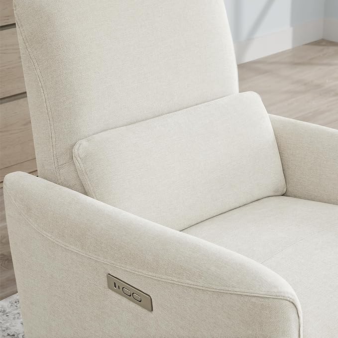 CHITA Power Recliner Chair Swivel Glider, FSC Certified Upholstered Living Room Nursery Reclining Sofa Chair with Lumbar Support, Linen