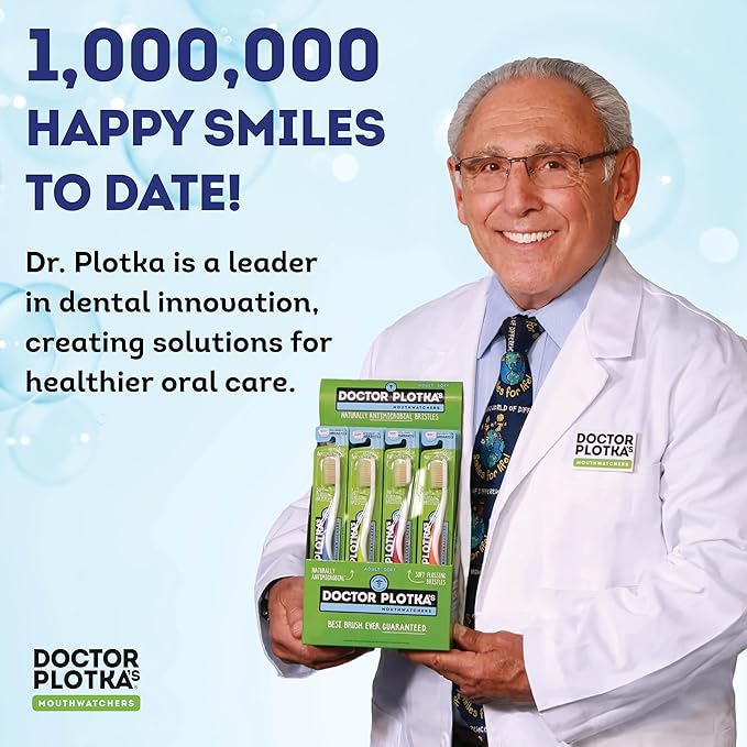 MOUTHWATCHERS Soft Flossing Toothbrushes for Kids, Yellow, Ultra Clean Manual Toothbrush for Sensitive Teeth & Gums, by Dr. Plotka