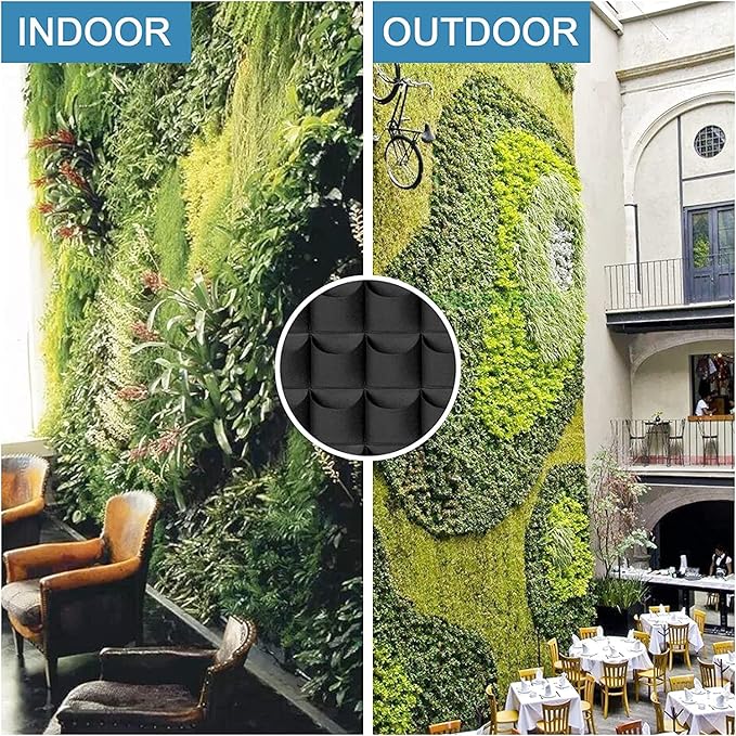 90 Pockets Hanging Planter Bags, Hanging Vertical Wall Mounted Plant Planting Grow Bags, Herb Garden Planter Outdoor Indoor Growing Bag, Gardening Vertical Greening Flower Container(1.1m×1.1m, Black)