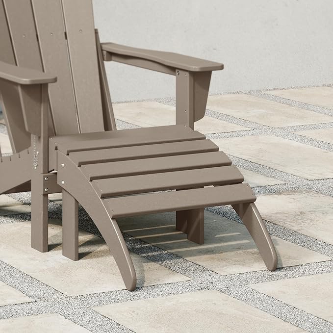 WestinTrends Outdoor Ottoman, Patio Adirondack Ottoman Foot Rest, All Weather Poly Lumber Folding Foot Stool for Adirondack Chair, Widely Used for Outside Porch Pool Lawn Backyard, Weathered Wood