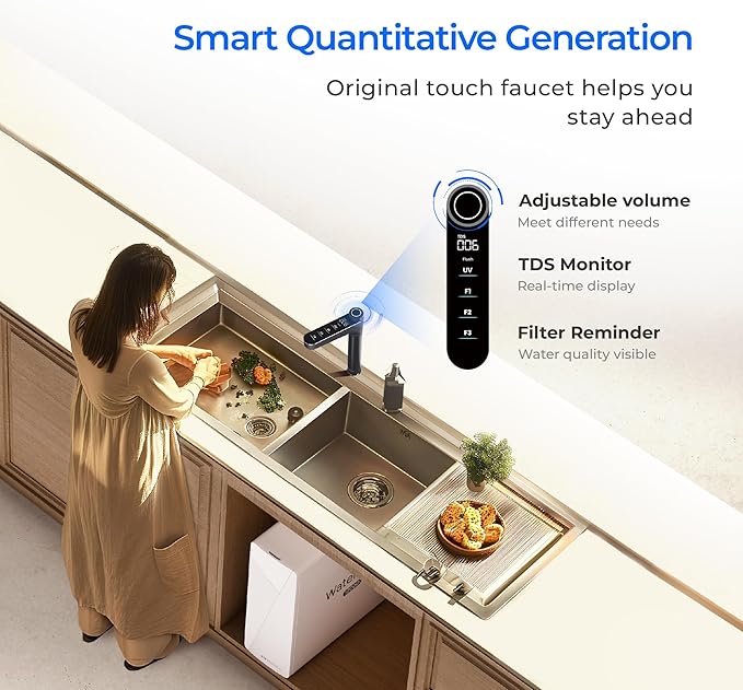 Waterdrop X12-Alkaline Mineral pH+ Tankless Reverse Osmosis System, NSF/ANSI 42&58&372 Certified, 1200 GPD RO Water Filter System, 11-Stage Filtration, 3:1 Pure to Drain, UnderSink, Black Faucet