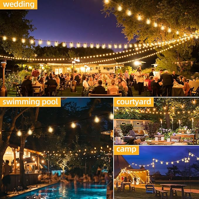 ST38 Outdoor String Lights 25FT with 12+1 LED Bulbs, E12 Socket, Waterproof Commercial Grade, 2700K Warm White for Garden, Backyard, Bistro, Patio, Porch, Deck, Gazebo, Wedding Decor