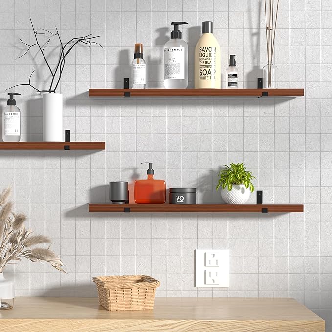 CONSDAN Floating Shelves for Wall Mounted Book Shelf Hanging Shelves Floating Bookshelf for Bedroom, Bathroom, Living Room, Kitchen USA Grown Solid Hardwood, Dark Maple 36x7.5x1.5 in (Set of 2)
