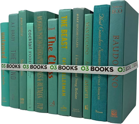 Curated Decorative Books Hardcover Décor Books for Home Décor, Choose Color, Interior Design, Office, Wedding Display, Instant Library, or Staging (Aqua, One Foot)