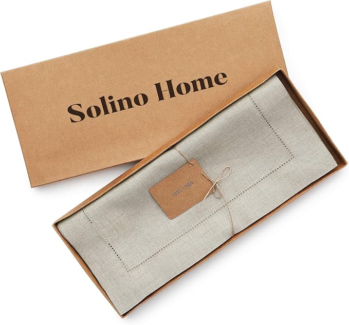 Solino Home Linen Natural Table Runner 48 Inches - Classic Hemstitch, 100% Pure Linen Coffee Table Runner 14 x 48 Inch Ideal for Dresser Tables - Fall, Autumn, Halloween, Thanksgiving