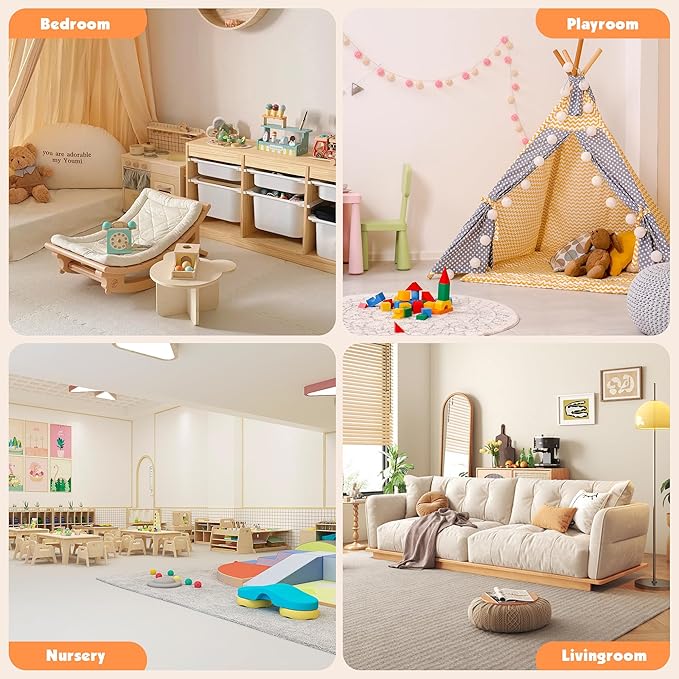 Kids Toy Storage Organizer with 3 Removable Plastic Bins Toddler Montessori Bookshelf with Stuffed Animal Net Holder Baby Bookcase Plush Organizer for Playroom,Bedroom,Kids Room,Classroom,Nursery