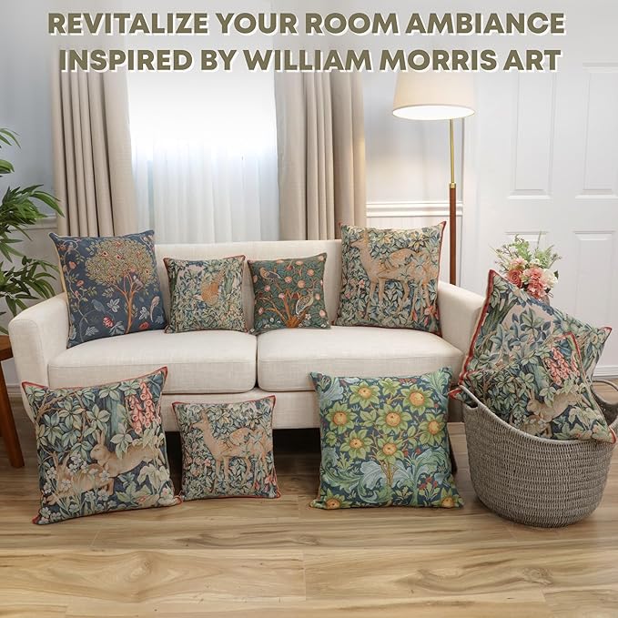 Charlotte Home Furnishings Decorative Tapestry Pillow Cover 19x19 in, Beige Kelmscott Couch Throw Pillow Cover, French Country Square Cushion Cases for Bed Room Home Decor, Soft Cotton Jacquard Woven