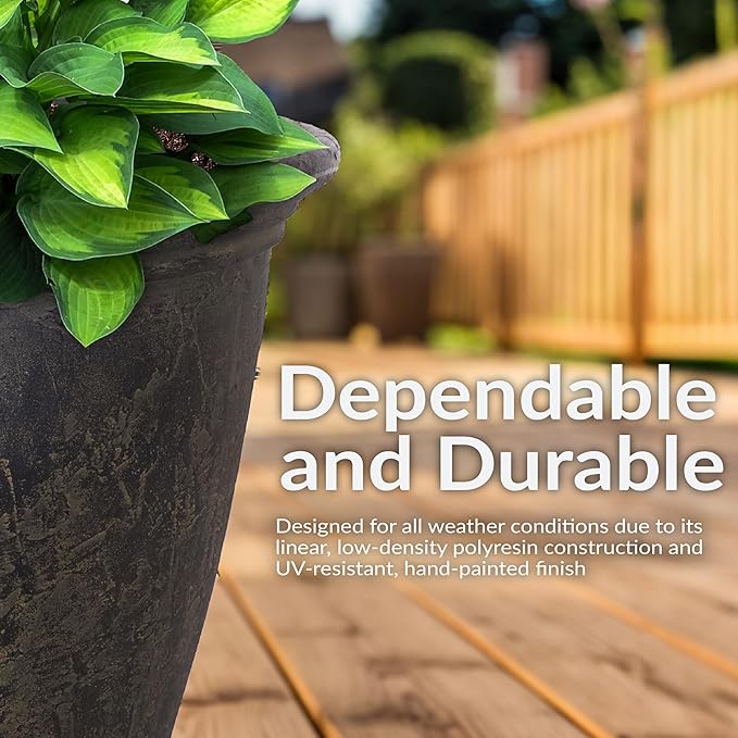 Sunnydaze 24-Inch Anjelica Large Plastic Pot for Plants - Outdoor Polyresin Round Planter with Drillable Drainage Holes - Sable - 4pk