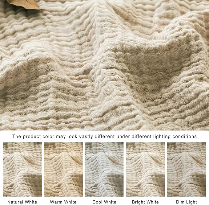 EMME Cotton Throw Blanket Large 50"x70" Gifts for Women 100% Muslin for Couch Breathable Gauze All Season Soft and Lightweight Pre-Washed (Light Tan)