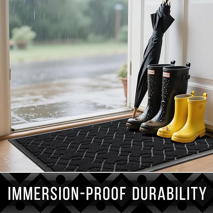 Yimobra Front Door Mat Outdoor Indoor 47x24, All-Season, All-Weather, Heavy Duty Welcome Door Mats Outside Entrance, Non Slip Porch Patio Entrance Mat, Black