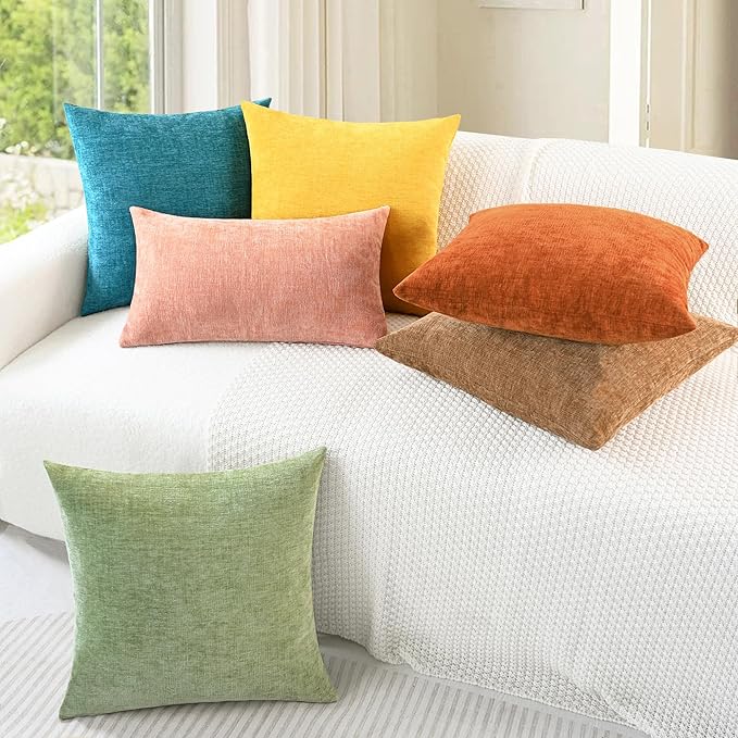 CaliTime Fall Throw Pillow Covers Decorative 16 X 26 Inches Pack of 2 Cozy Chenille Cushion Cases for Couch Sofa Bed Living Room Home Burnt Orange
