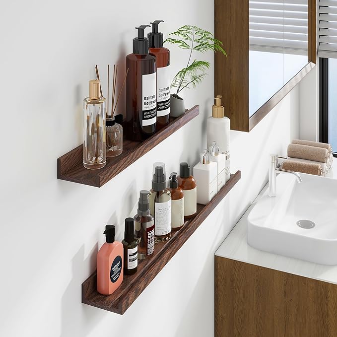 Floating Picture Ledge Shelves 72 Inch Solid Oak Wood Set of 2, Rustic Wall Storage Shelves with Lip, Kids Bookshelf, Photo & Picture Ledge Shelves for Bedroom, Living Room, Kitchen