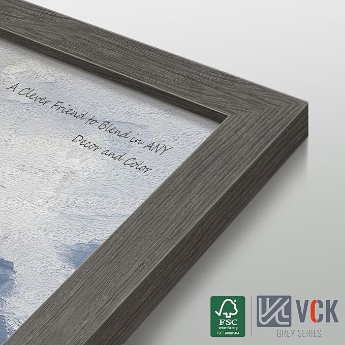 VCK 12x18 Frame Set of 3, Gray Solid Wood Poster Picture Frame, Exclusive Wood Grain, Wall Gallery Frame