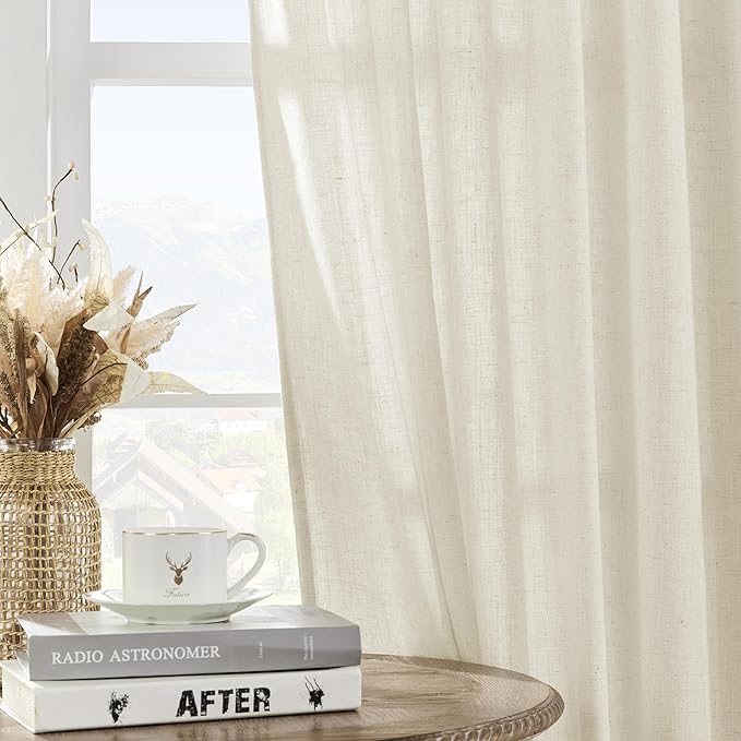 Joydeco Linen Curtains 2 Panel Set,Light Filtering, Ivory on Linen Curtains 84 Inch Curtains for Living Room, Cream Drapes 84 Inches Long Rod Pocket Back Tab Curtains (84" L x 100" W)