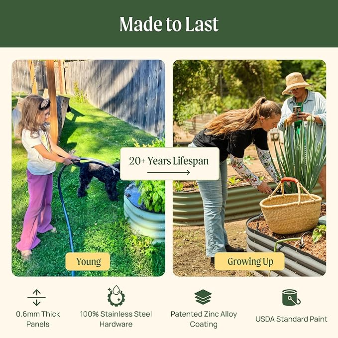 Vego garden 32" Extra Tall Raised Garden Bed Kits, 10 in 1 Modular Raised Planter Box for Vegetables Flowers Fruits Oval Metal Raised Garden Bed- Olive Green