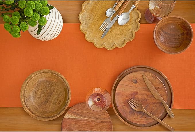 Solino Home Linen Table Runner 60 Inches - 100% Pure Linen Persimmon Orange Table Runner 14 x 60 Inch Ideal for Dresser and Coffee Tables - Fall, Autumn, Halloween, Thanksgiving - Fete