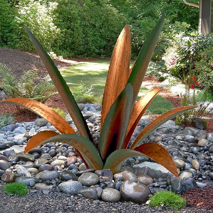 DIY Metal Agave Plant Art Yard Tequila Art Sculpture, Tequila Rustic Garden Sculpture Statue Outdoor Decor,Agave Metal Plants for Yard, Garden Lawn Ornaments (9 Leaves -Green)