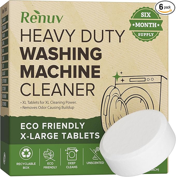Heavy Duty Washing Machine Cleaner Descaler Tablets - Deep Cleaning for Front Load, Top Load Washer, HE (6 XL Tablets - 6 Months Supply)