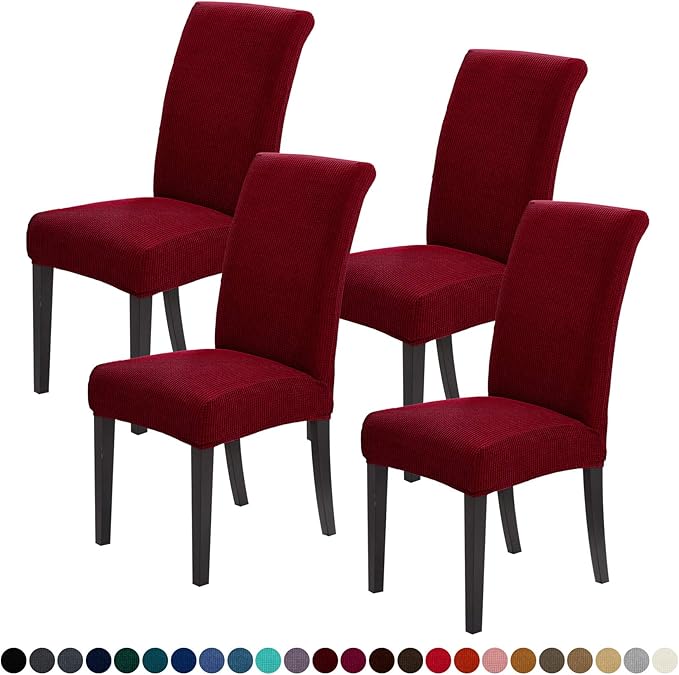 Joccun Chair Covers for Dining Room Set of 4, Dining Chair Slipcovers Stretch Dining Room Chair Covers Seat Protector,Washable Parsons Chair Cover for Home,Banquet(Red Dahlia,4 Pack)